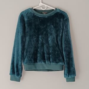 Love J Plush Fleece Crewneck Long-Sleeved Sweatshirt Emerald Blue Medium